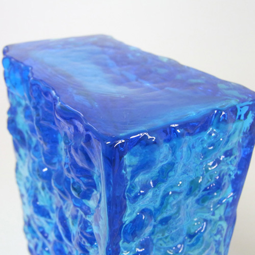 German/Austrian 1970's Blue Glass Bark Textured Vase - Click Image to Close