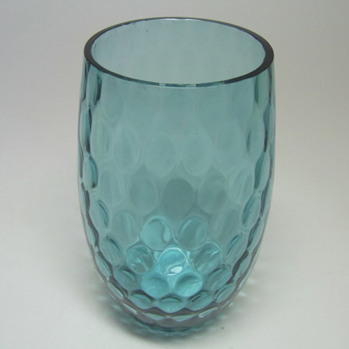 Borske Sklo 1950's Blue Glass Optical Ball Pattern Vase - Click Image to Close