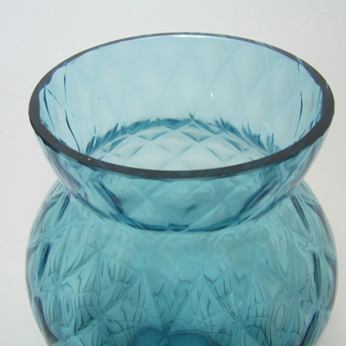 Borske Sklo 6" Blue Bohemian Glass Optical Vase - Click Image to Close