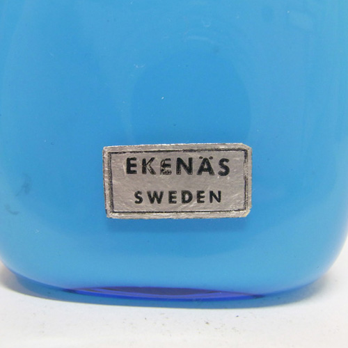 Ekenas Glasbruk Swedish Blue Cased Glass Vase - Labelled - Click Image to Close