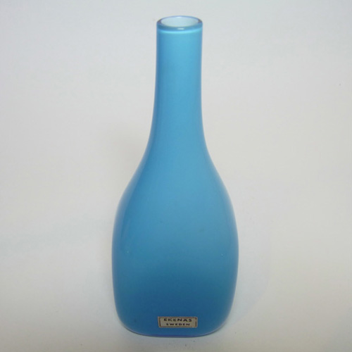 Ekenas Glasbruk Swedish Blue Cased Glass Vase - Labelled - Click Image to Close