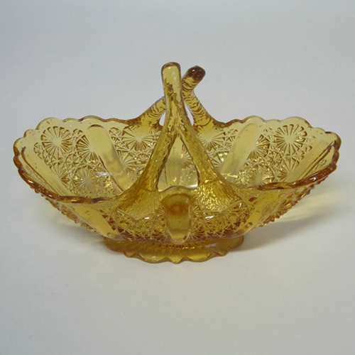 Davidson 1900's Amber Glass 'Lady Chippendale' Bowl - Click Image to Close