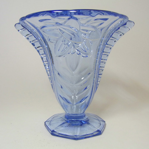 Czech? Art Deco 1930'S Blue Pressed Glass Vase