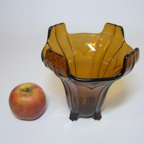 Sowerby #C2631 Art Deco 1930's Amber Glass Posy Vase - Click Image to Close