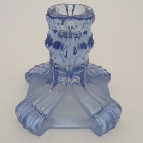(image for) Stölzle #19743 Czech Pair of Art Deco 1930's Blue Glass Candlesticks - Click Image to Close
