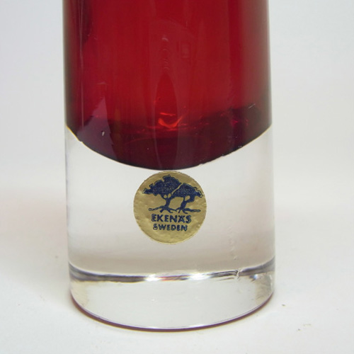 (image for) Ekenas Swedish/Scandinavian Red Cased Glass Vase/Label - Click Image to Close