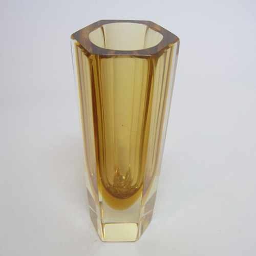 (image for) Murano/Sommerso Faceted Amber Glass Block Vase - Click Image to Close