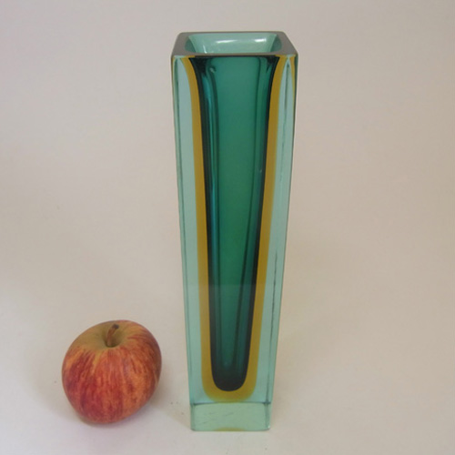 Large Murano/Sommerso Faceted Glass Block Vase - Click Image to Close