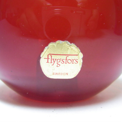 (image for) 2 x Swedish Flygsfors Red Glass Candlesticks - Labelled - Click Image to Close
