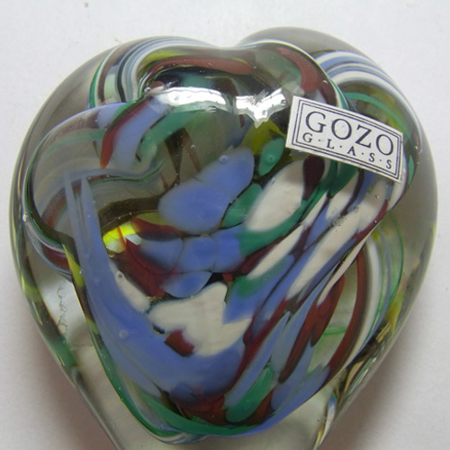 Gozo Blue & White Glass Paperweight - Signed + Labelled - Click Image to Close