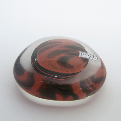 Gozo Maltese Red + Black Glass Paperweight - Labelled - Click Image to Close