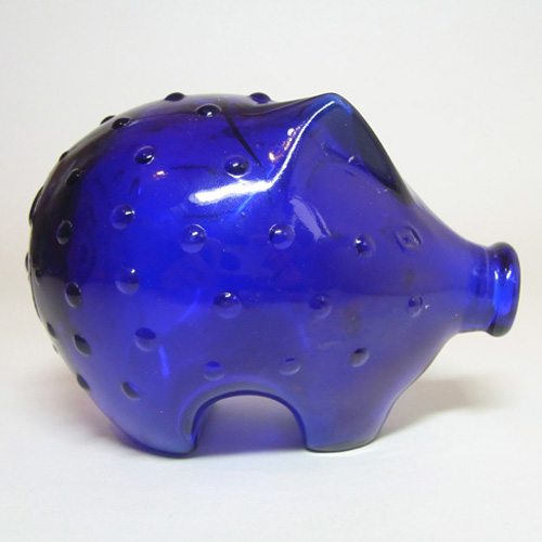 (image for) Holmegaard Piggy Bank / Money Box in Blue Glass by Jacob E Bang - Click Image to Close