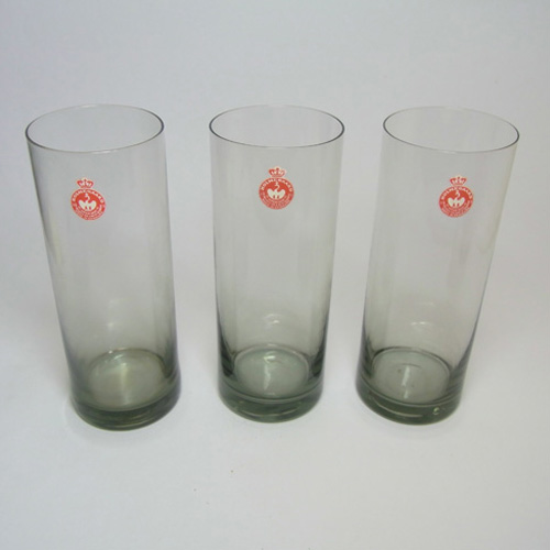 Holmegaard Set of 3 Smoky Glass Tumblers/Glasses - Labelled - Click Image to Close