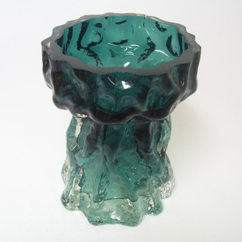 (image for) Ingrid/Ingridglas Turquoise 70s Glass Bark Textured Vase - Click Image to Close