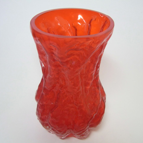 (image for) Ingrid/Ingridglas 1970's Red Glass Bark Textured Vase - Click Image to Close