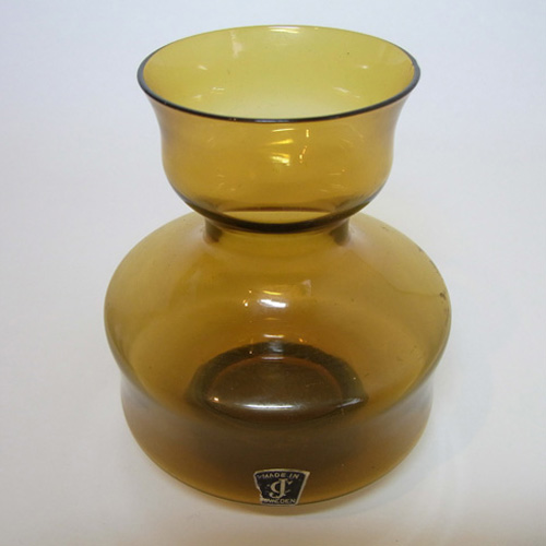 (image for) JC 1970's Scandinavian Amber Glass Vase - Labelled - Click Image to Close
