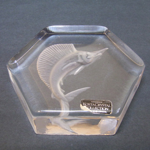 Kosta Boda Glass Fish Paperweight - Signed + Labelled - Click Image to Close