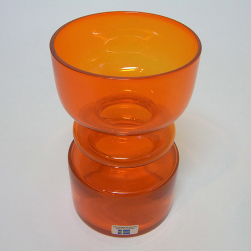 Lindshammar 1970's Swedish Orange Glass Vase - Labelled - Click Image to Close