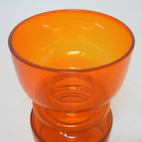 Lindshammar 1970's Swedish Orange Glass Vase - Labelled - Click Image to Close