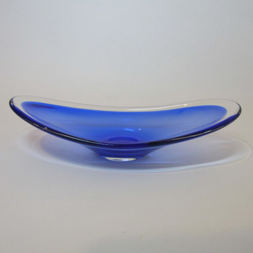 (image for) Magnor Scandinavian 70's Blue Cased Glass Bowl - Signed - Click Image to Close