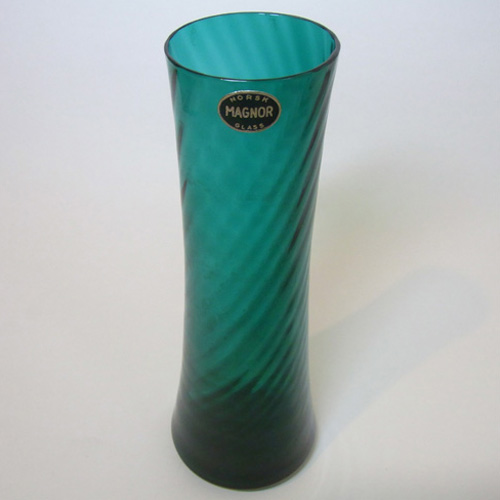 Magnor Scandinavian 70's Green Glass Vase - Labelled - Click Image to Close