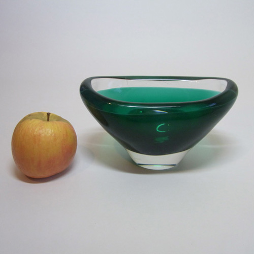 Magnor Scandinavian 70s Green Cased Glass Bowl - Signed - Click Image to Close