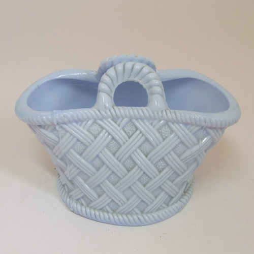 (image for) Antique 1890's Victorian Blue Milk Glass Basket Bowl - Click Image to Close