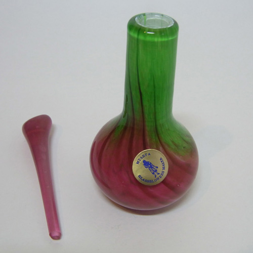 (image for) Mtarfa Pink + Green Glass Perfume/Scent Bottle - Signed - Click Image to Close