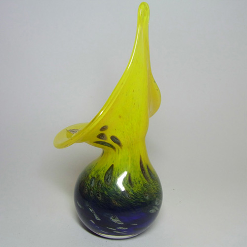 Mtarfa Yellow + Blue Art Glass Jack in the Pulpit Vase - Click Image to Close