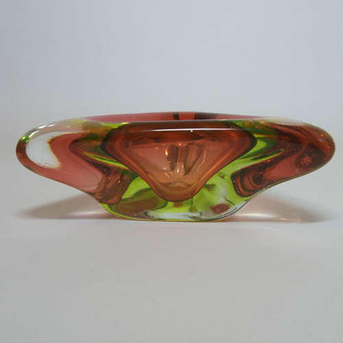 Arte Nuova Murano Sommerso Red & Uranium Green Glass Bowl - Click Image to Close