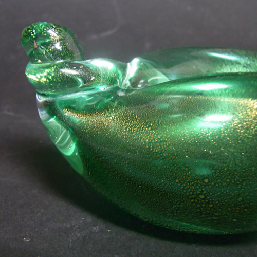(image for) Murano Green & Gold Leaf Glass Sculptural Shell Bowl - Click Image to Close