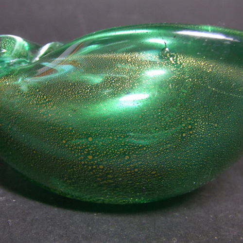 (image for) Murano Green & Gold Leaf Glass Sculptural Shell Bowl - Click Image to Close