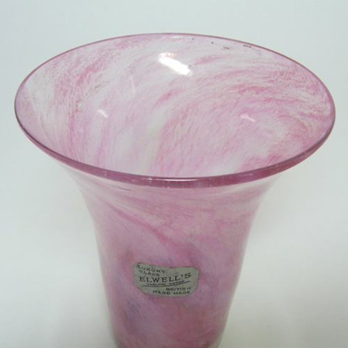 Nazeing 1950's Clouded Pink Bubble Glass Vase - Label - Click Image to Close