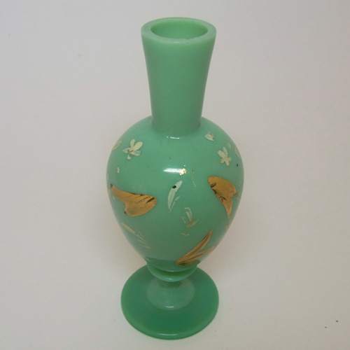(image for) Bohemian Victorian Hand Painted Jade Green Glass Vase - Click Image to Close