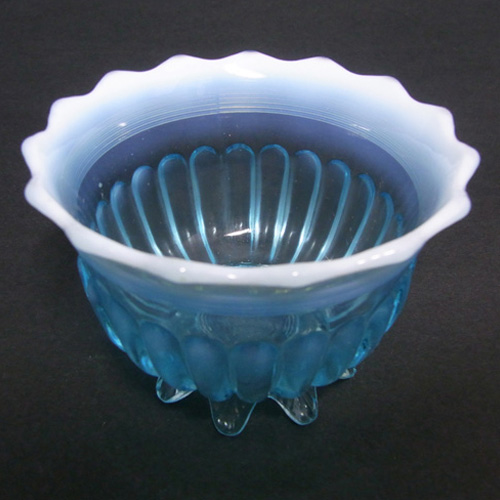 Davidson 1900s Blue Pearline Glass 'Lady Caroline' Bowl - Click Image to Close