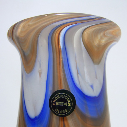 Phoenician Maltese Orange + Blue Glass Vase - Signed - Click Image to Close