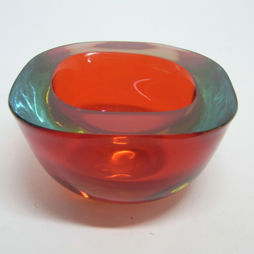 Murano Geode Red & Turquoise Sommerso Glass Square Bowl - Click Image to Close