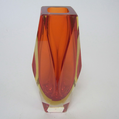 Murano/Sommerso Faceted Red Glass Block Vase - Click Image to Close