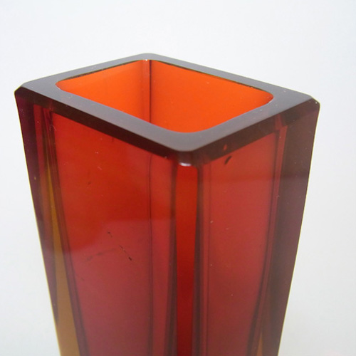 (image for) Murano/Sommerso Faceted Red Glass Block Vase - Click Image to Close