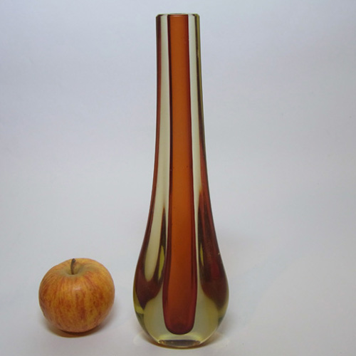 (image for) Galliano Ferro Murano Sommerso Red & Amber Glass Stem Vase - Click Image to Close