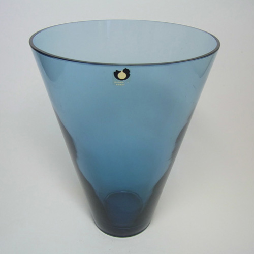 (image for) Swedish Pukeberg Blue Glass Vase c. 1960's - Labelled - Click Image to Close