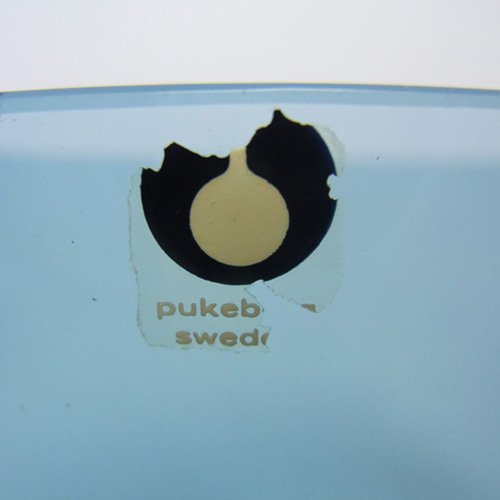 (image for) Swedish Pukeberg Blue Glass Vase c. 1960's - Labelled - Click Image to Close