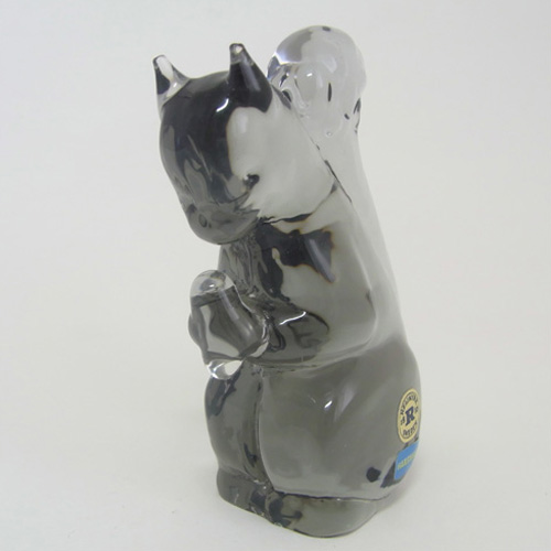 Reijmyre Swedish Smoky Grey Glass Squirrel - Labelled - Click Image to Close