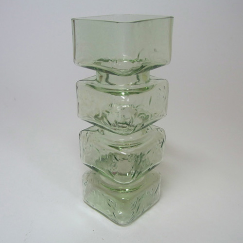 Vintage Square Hooped Green Textured Glass Vase - Click Image to Close
