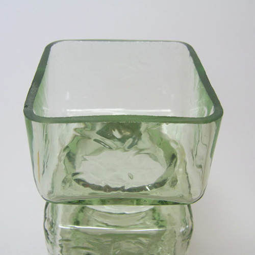 (image for) Vintage Square Hooped Green Textured Glass Vase - Click Image to Close