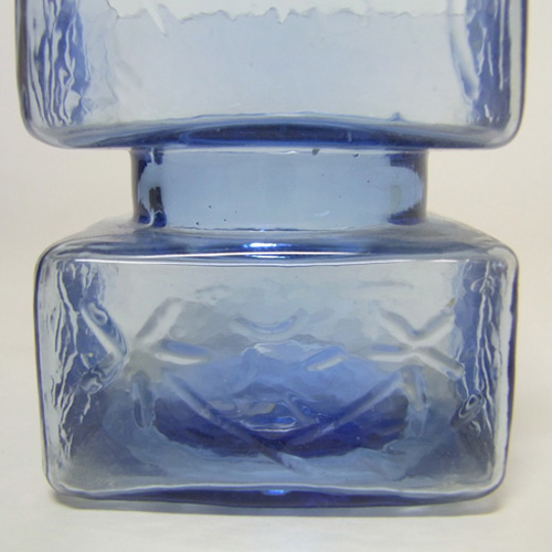 Vintage Square Hooped Blue Textured Glass Vase - Click Image to Close