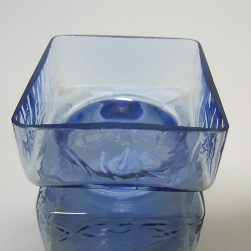Vintage Square Hooped Blue Textured Glass Vase - Click Image to Close