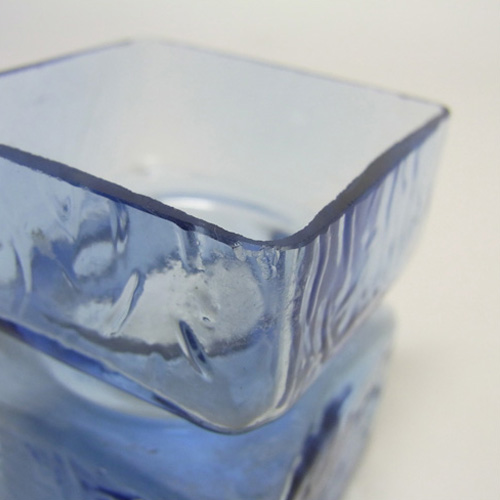 (image for) Vintage Square Hooped Blue Textured Glass Vase - Click Image to Close
