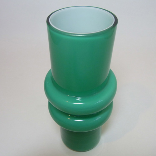 Scandinavian / Swedish Retro Green Cased Glass Hooped Vase - Click Image to Close