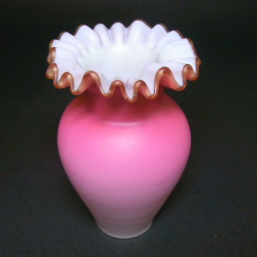 (image for) Victorian Satin Cased Glass Pink & White Antique Vase - Click Image to Close